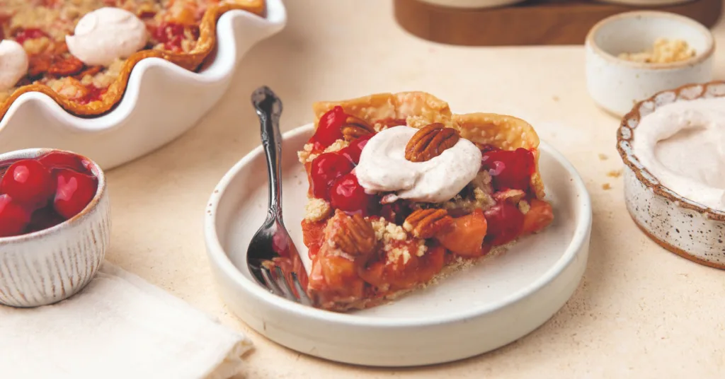 Cherry Apple Pie combines bold fruit flavors with warm spices and crunchy texture for a dessert that stands out while still feeling familiar.