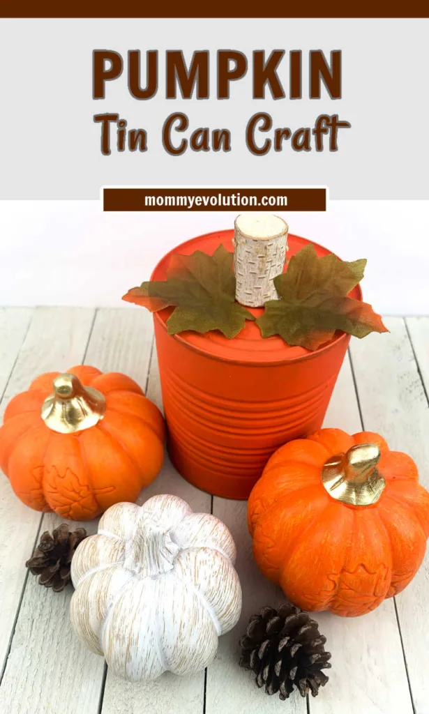 Tin Can Pumpkin Craft is an easy and creative fall activity that turns a simple recycled tin can into a charming pumpkin decoration with just paint, a stem and a couple of faux leaves.