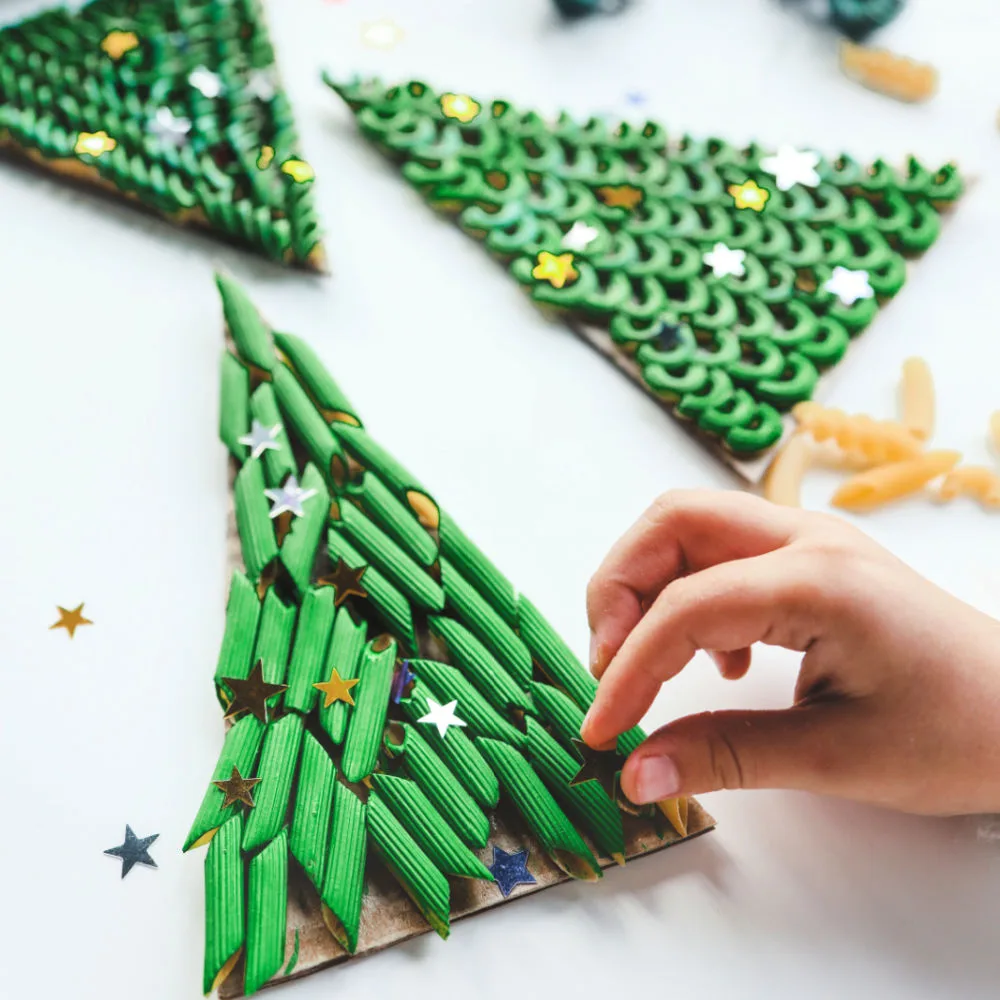 Here are activities that pair perfectly with the Pasta Christmas Tree Craft -- a hands-on holiday activity where kids explore texture, color and creative design while strengthening coordination.